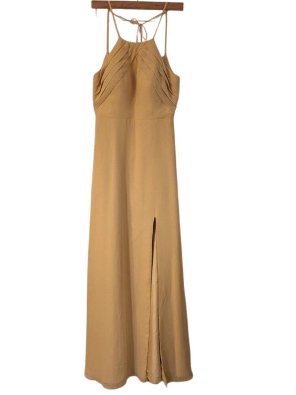 Azazie Cecile Gold A-Line Halter-Neck‎ Pleated Chiffon Bridesmaid Dress A8